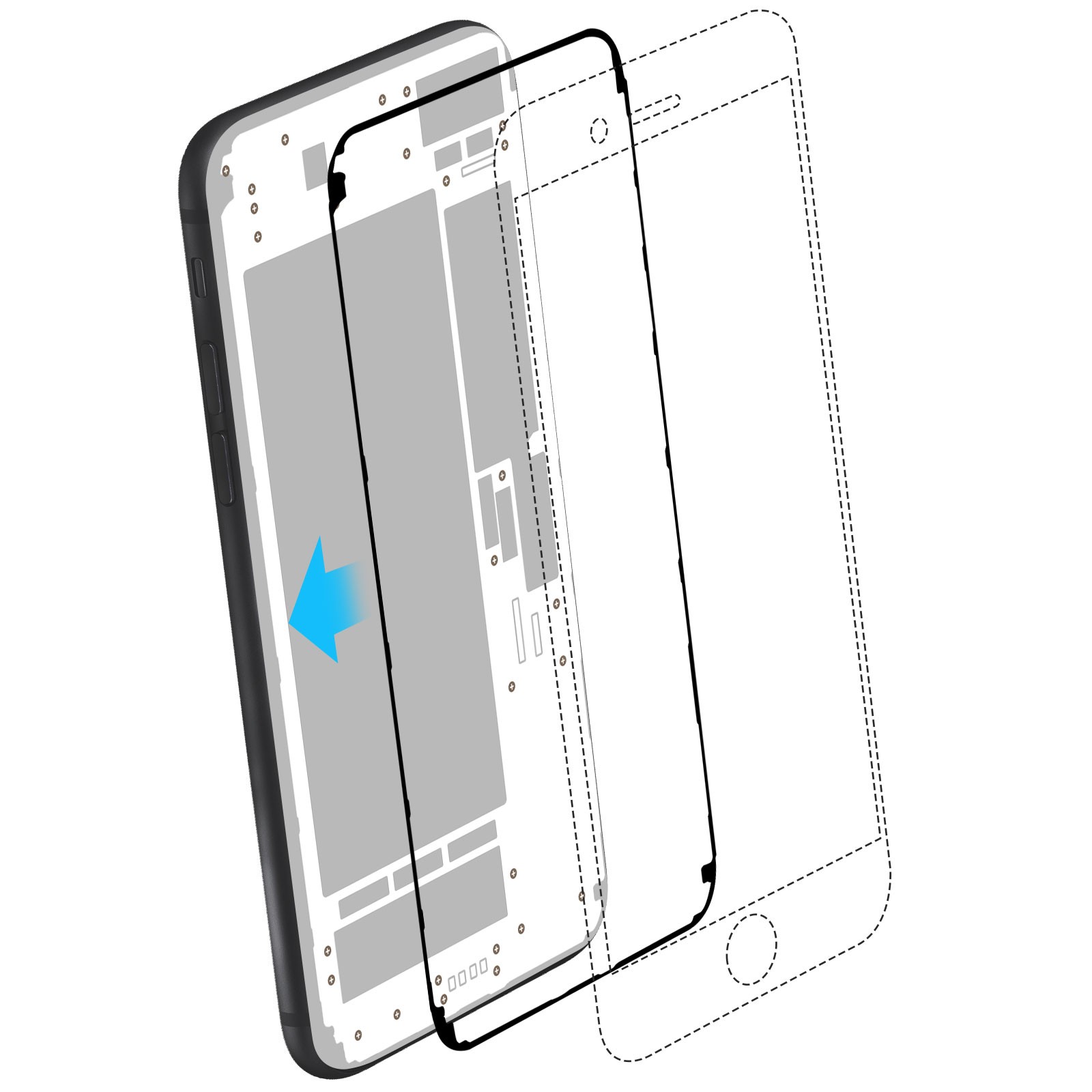 Kit adhésif LCD pour iPhone 7 étanche avec bande adhésive bleu pour écran de rechange