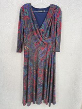 Ralph Lauren Sz 10 Classic Shift Dress Navy Red & Green Paisley Gathered Waist