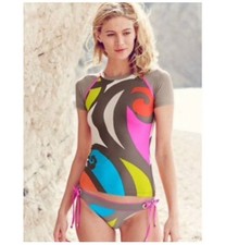 NWT TRINA TURK NEW POP WAVE S RASH GUARD TOP Sz 4 BOTTOM