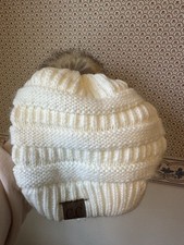 C.C. Thick Cable Knit Faux Fuzzy Fur Pom Fleece Lined Skull Cap Cuff Beanie