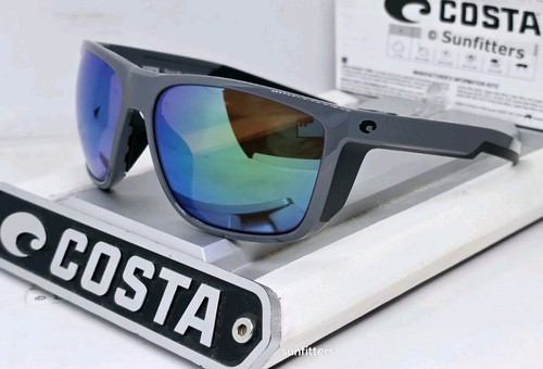 COSTA DEL MAR shiny gray/green mirror FERG XL polarized 580G sunglasses NEW! - Afbeelding 15 van 18