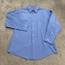 Van Heusen Fitted Wrinkle Free Poplin Dress Shirt Mens 16.5 32/33 Blue Cotton