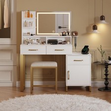 Makeup Vanity Desk with Lighted Mirror and Charging Port