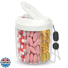 Hionxmga Pill Dispenser with 7 Large Compartments, Pill Organizer for Travel,