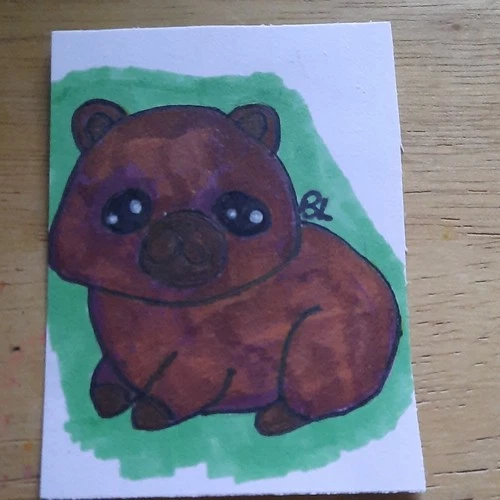 Cute Cuddly Capybara mammal Cartoon Original Signed Drawing art card aceo atc 