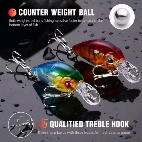 8pcs Small Minnow Crankbaits Fishing Lures Tackle Hard Bait W/2 Treble Hooks USA - Picture 3 of 10