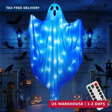 4 FT Halloween Hanging Ghost Decorations with 50 LED Lights, Light Up White Ghos