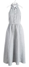 Reformation Tace Women's Gingham Linen Halter Midi Dress Slate Check Size 10