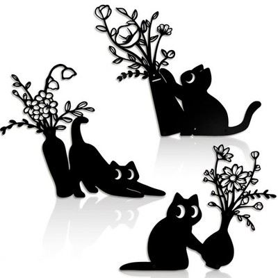 3 Pack Black Cat Metal Wall Art Decor, Modern Minimalist Cat Wall Art with Fl...