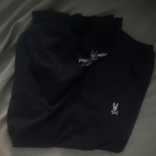 Psycho Bunny Men's Navy Knit Cardigan Sweater V Neck Long Sleeve Logo