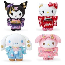 Set of 4 Sanrio Hello kitty Kuromi My Melody Cinnamoroll Kimono Plush Doll Japan