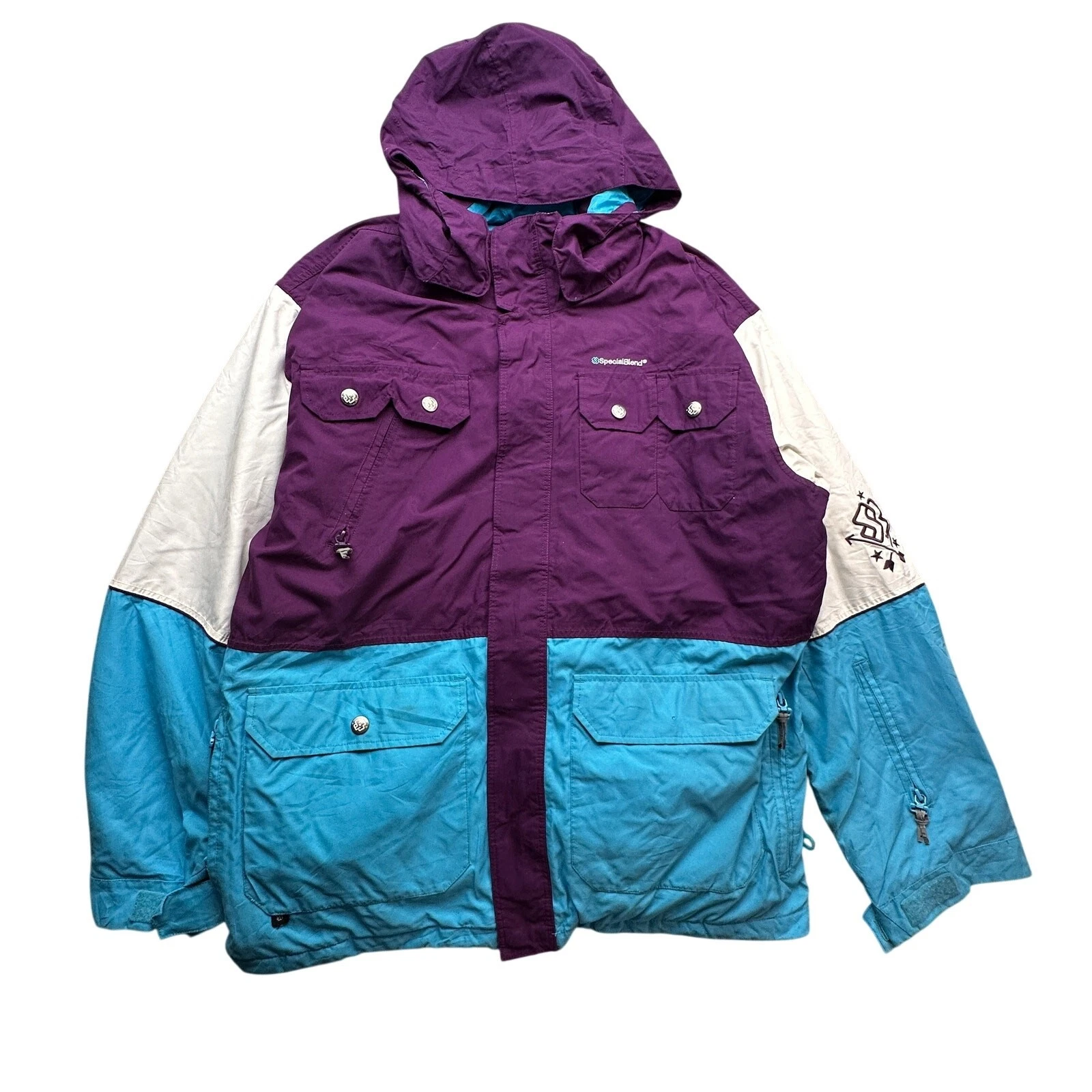 Special Blend 10K Snow Ski Jacket Men Large Colorblock Purple Blue Zip Insulated