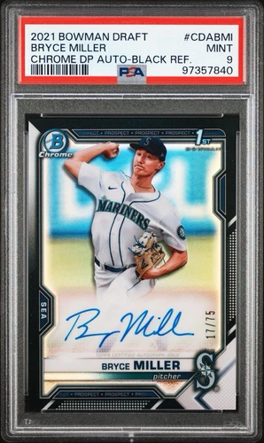BRYCE MILLER 2021 BOWMAN CHROME DRAFT 1ST BLACK AUTO #11/75 PSA 9