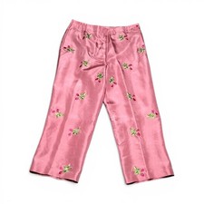 Vintage Y2K Pink Silk Embroidered Floral Plea...