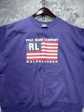 Vintage 90s Polo Jeans Company Ralph Lauren Blue Sweatshirt Flag Large