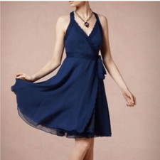ANTHROPOLOGIE VA ET VIEN Silk Wrap Dress Blue Size 4