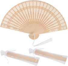 50 PCS Exquisite Sandalwood Fan, 8 Inch Tassels Wooden Folding Hand Fans