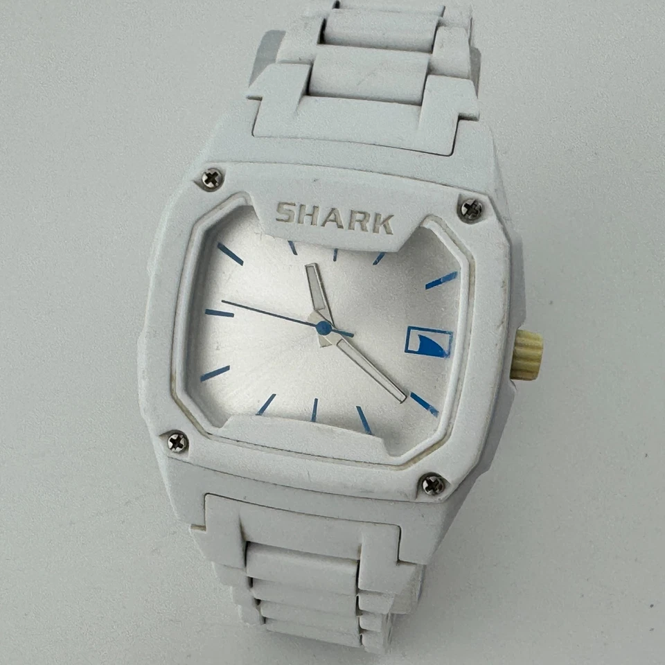 Reloj de Cuarzo Shark Freestyle Hombre 100m Blanco Plástico Rectángulo Batería Nueva 7.5" Foto 2 de 4