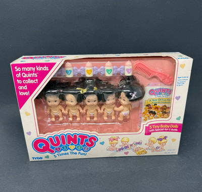Tyco Quints Tiny Baby Dolls with Bottles Doll Set Vintage 1990 New Black Hair