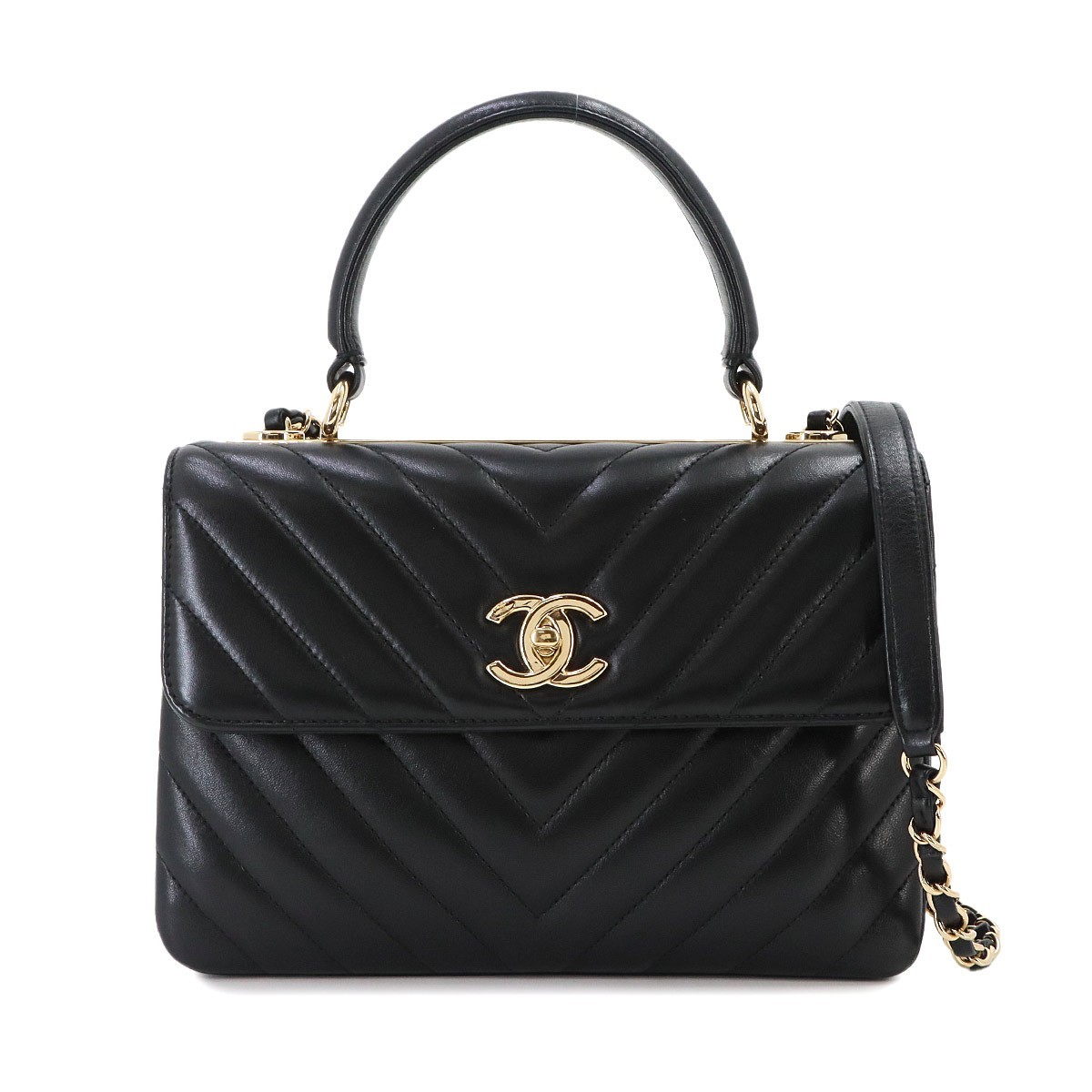 CHANEL Trendy CC Chevron Hand Chain Shouder Bag Leather Black A92236 90335541