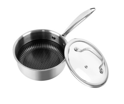 Cuisine 1.3QT Tri-Ply Hybrid Stainless Steel Saucepan with Lid, Non Stick Sma...