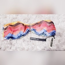 NWT O'Neill Large Rainbow Chevron Stripe bandeau bikini top Size XL
