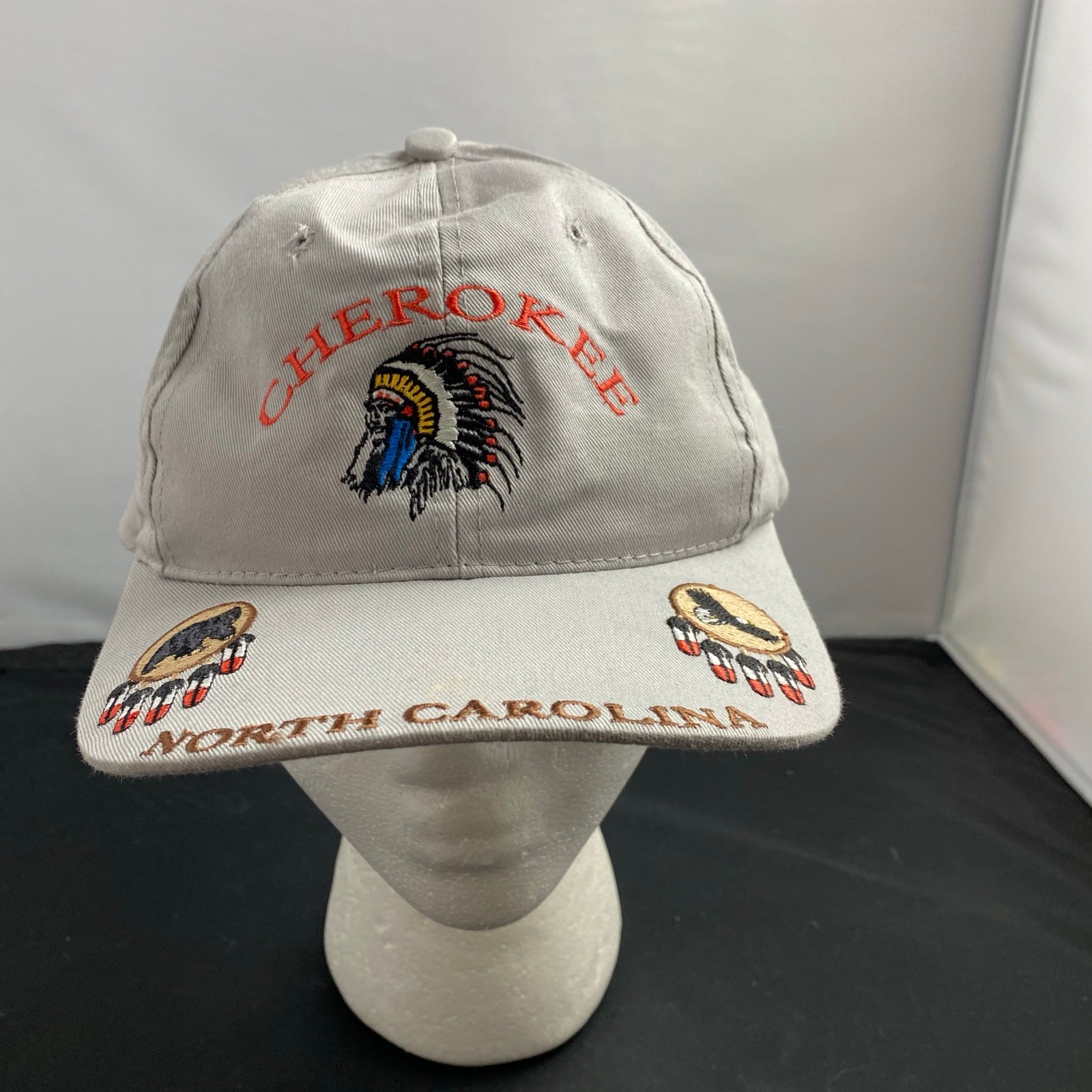 Gray Embroidered Cherokee North Carolina Tourist Hat Adjusta