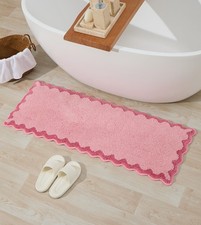 Candy Pink 17x47 Inch Long Scalloped Microfiber Bathroom Runner Rug Bath Mat