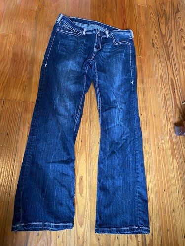 CowGirl Tuff Co Jeans Womens 34 x 33 Blue Stitching Bling Boot Cut - Picture 2 of 4