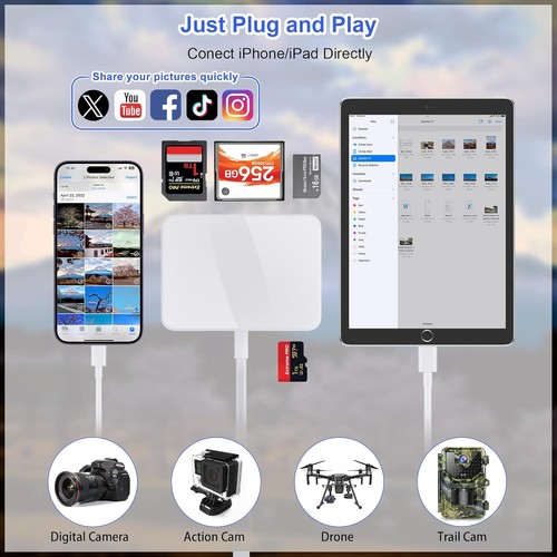SD Card Reader for iPhone, 4 in 1 USB C and Lightning to White/Gray - Photo 4/7
