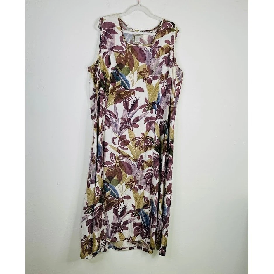 Coldwater Creek 100% Silk Floral Tank Midi Sundress Size 24 Boho Resort Casual - Image 2 of 4