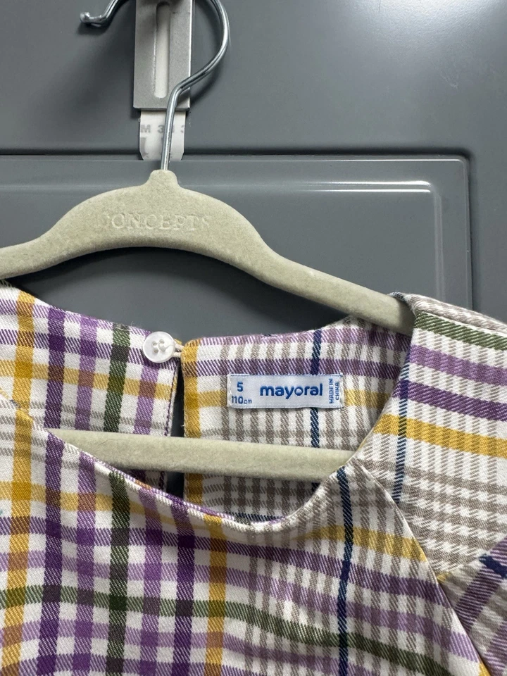 Mayoral Girl’s Size 5 Mardi Gras NOLA Colors Purple & Ivory Check Dress EUC - Image 2 of 4