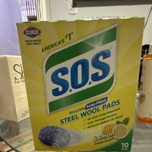 Clorox S.O.S Steel Wool Soap Pads Soap Filled Reusable Lemon Fresh 10 Count