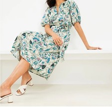 LOFT NEW with TAG Most Popular Women's Floral V-Neck Puff Sleeve Midi Dress - L