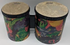 Remo Fiberskyn 3 FD 5" & 6" PERCUSSION Kids Bongo Rainforest Drums w Bracket VGC