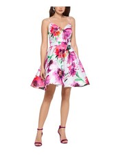 XSCAPE Womens White Spaghetti Strap Short Party Fit + Flare Dress 2