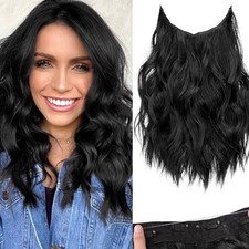 KooKaStyle Invisible Wire Clip In Synthetic Hair Extensions 12  Black Wavy READ