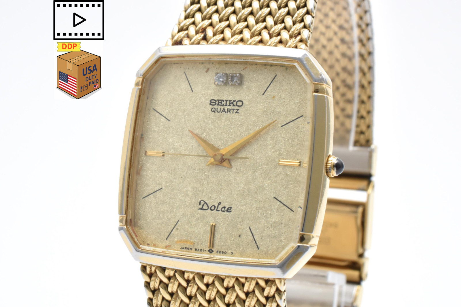 [Exc+5 Gold Vintage 1988 JAPAN 9521-5210 SEIKO 2P Watch w/Box] Diamond Dolce Qz - vintagewatches.pk