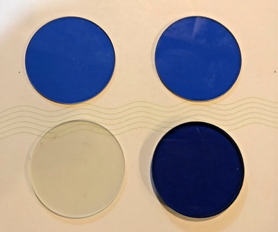 Lot of 4 GLASS PLATE STAGE MICROSCOPE PART OPTICS  - 3 Blue - 1 Frosted