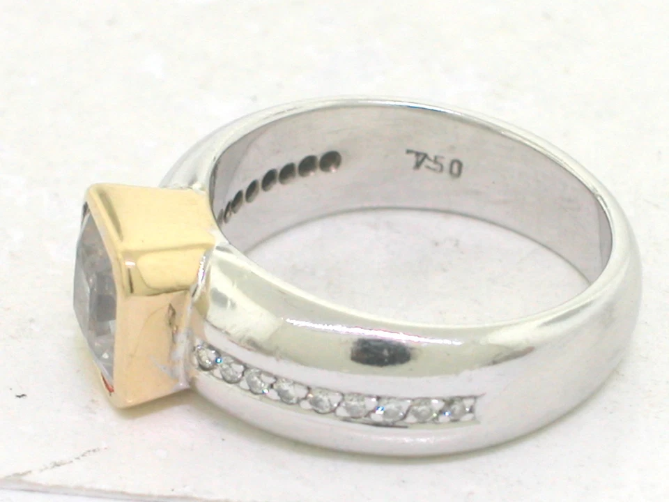 Saphir Ring 750 Weiß-Gelbgold 18K weißer Saphir 2,3ct  18 Brillanten  Zertifikat - Bild 4 von 4