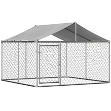 90 In. W X 90 In. D X 65 In. H Silver Galvanized Outdoor Heavy-Duty Dog Kennel D