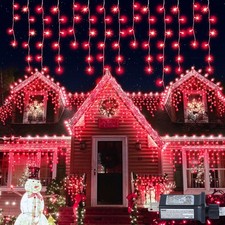 300L LED Icicle Lights, Red Window Curtain Lights,8 Modes with 30V Plug in fo...