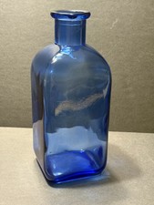 Vintage Square Cobalt Blue Glass Bottle; Distinctive Double Spot