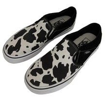 VANS Cow Print Classic Slip-On Sneakers Womens Size 6.5 White/Black Canvas