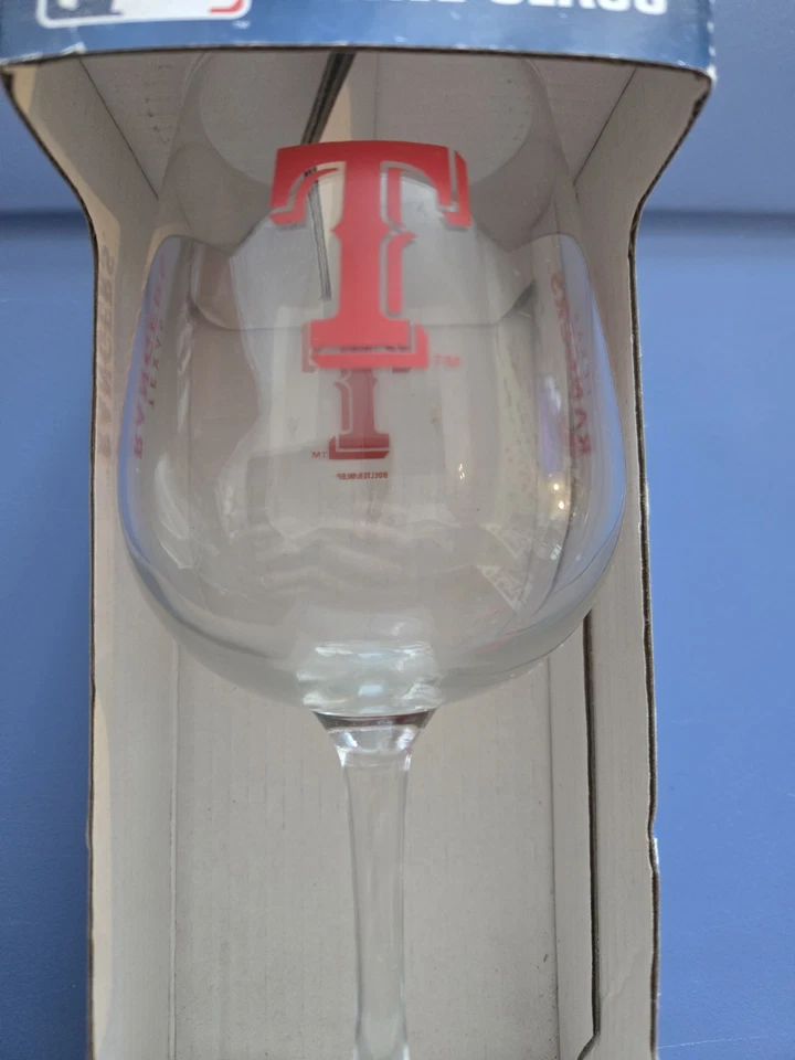MLB Texas Ranger 12 OZ Copa de Vino Día del Juego Tallo Rojo Transparente Logo Nuevo en Caja Foto 4 de 4
