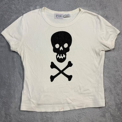Vintage Jr's Cyber Generation Skull Babydoll Shirt Women Medium Ivory Y2K