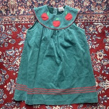 Vintage Girls 6 Green Courdory Apple Fall School dress 100 Cotton