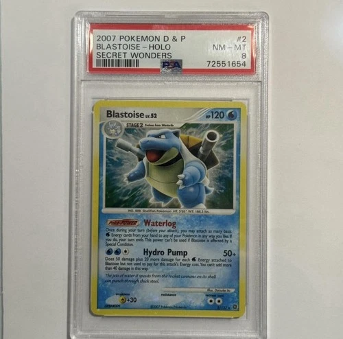 Pokémon Blastoise Secret Wonders Holo Rare 2/132 PSA 8 Card English 2007