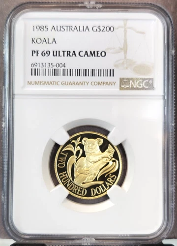 1985 AUSTRALIA GOLD 200 DOLLARS G$200 KOALA NGC PF 69 ULTRA CAMEO RARE PROOF