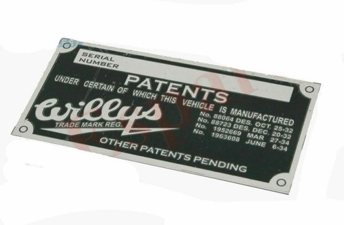 Fahrzeug Seriennummer Daten Patentschild für Jeeps Willys - Bild 4 von 4